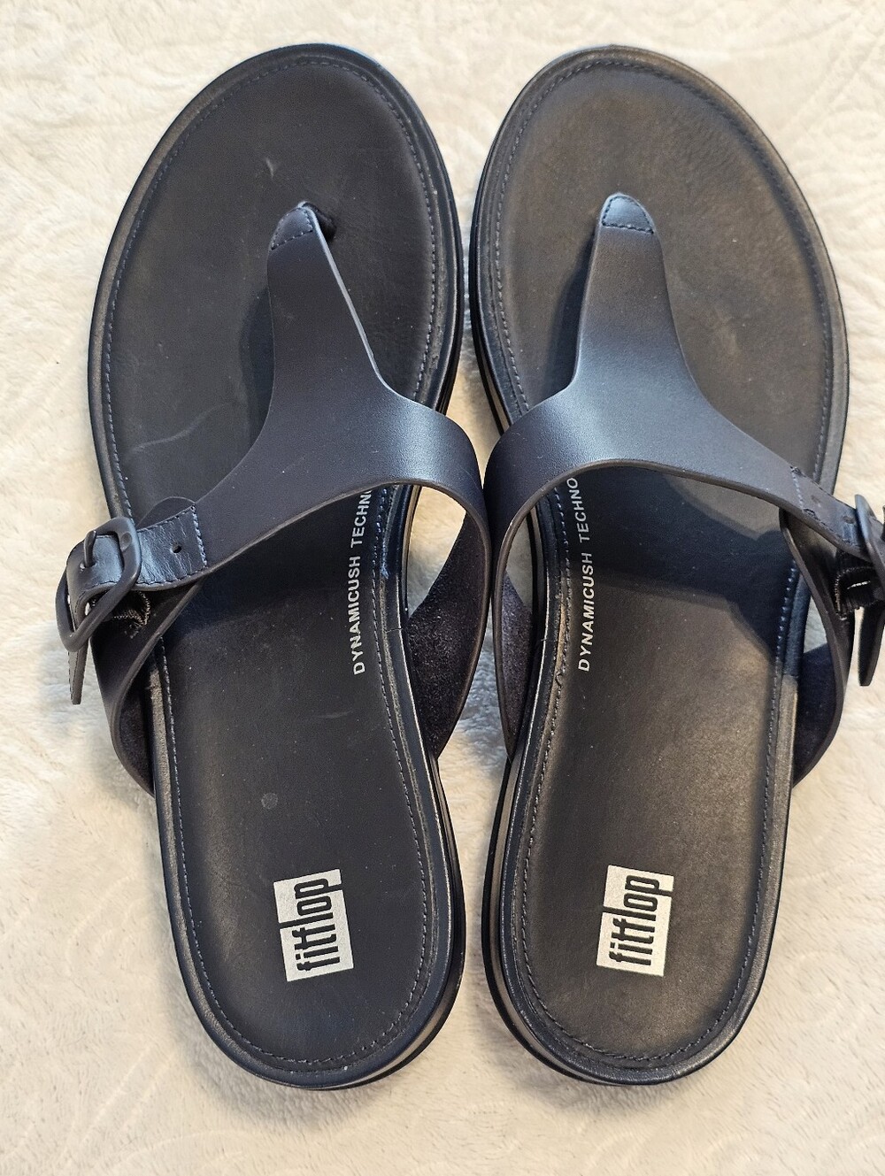 FitFlop Gracie Dynamicush Leather Flip Flop Sandals Size US 9 Dark Navy Euc Cute